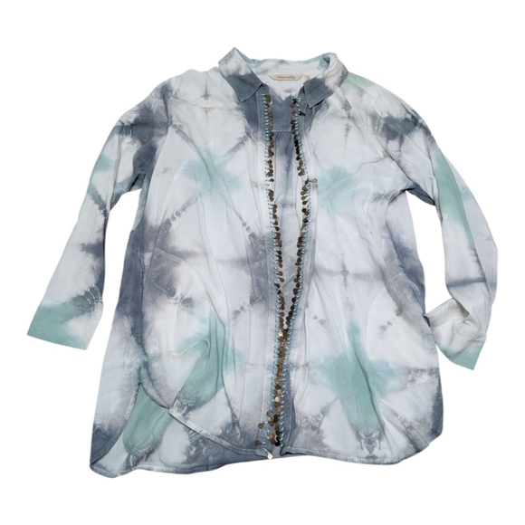 Soft Surroundings Tops - Soft Surroundings Women's Tie-Dye Open Front Beaded Long Shirt XL